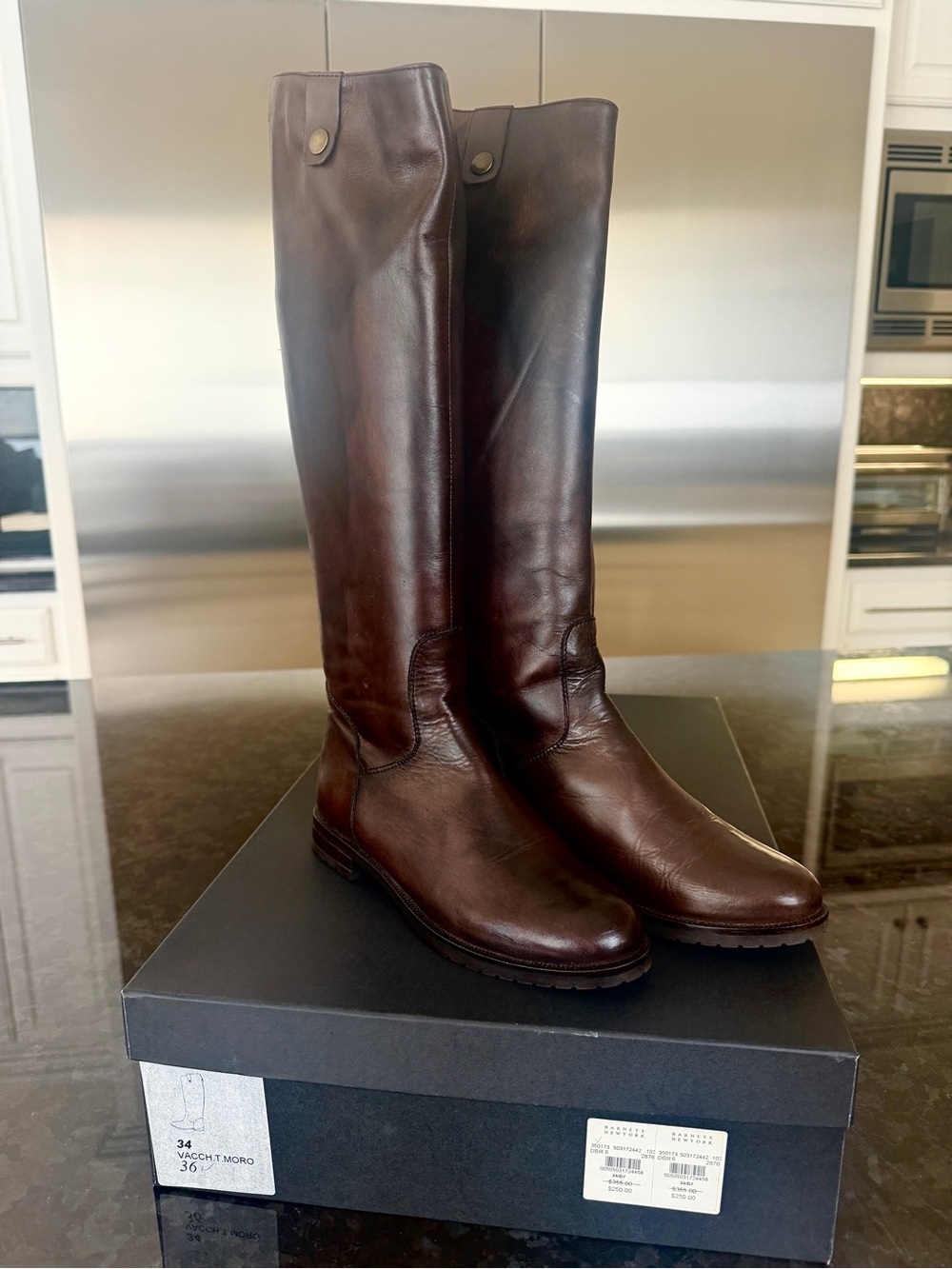 Barneys New York Dark Brown Leather Over-the-Knee Riding Boots New in Box Size 6